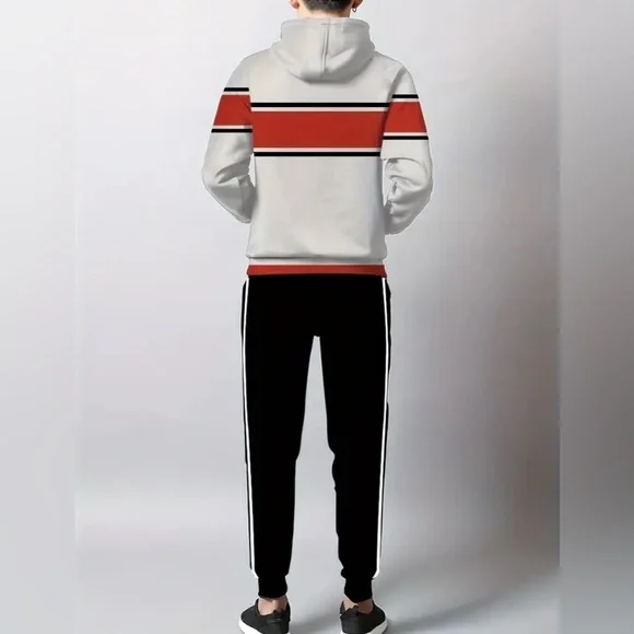 HOODIE SWEATSUIT: Red & Ivory Casual Digital Print, NWOT - Picture 2 of 7